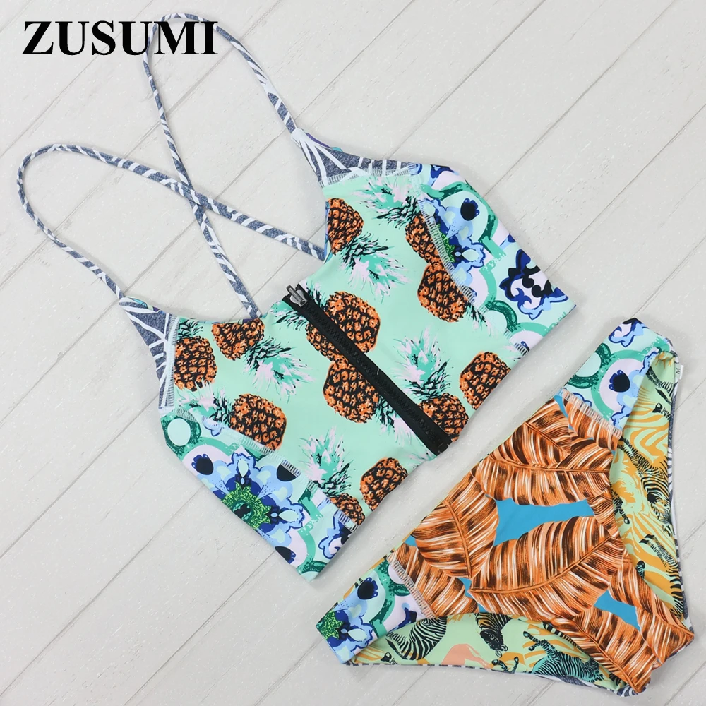 ZMTREE Zipper Bikini Set Tankini Swimsuit Double Sided Bathing Suit