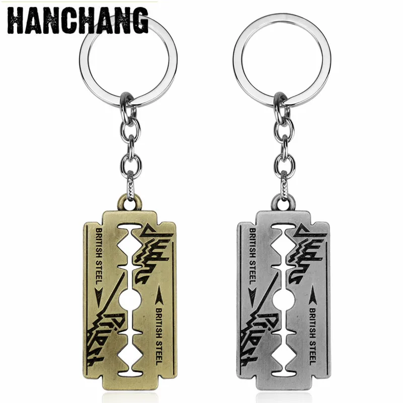 

Hip Hop Rock Band Judas Priest Blade Razor Shape Pendant Key Chain Men Metal Keychain Keyring Personalized Chaveiro Jewelry