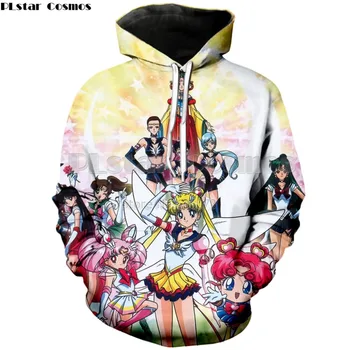 

PLstar Cosmos Drop shipping 2018 New Fashion Men 3d Hoodie Cartoon Sailor Moon Print Unisex Casual Hooded sweatshirt