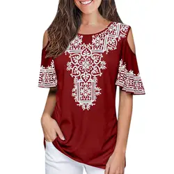 Женская блузка летняя женская с круглым вырезом с принтом с коротким рукавом Свободная блузка рубашка Топы для женщин Лето camisetas mujer verano 2019