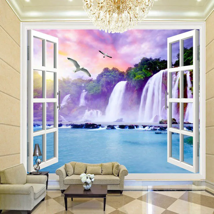 Waterfall Enchanted Forest Trees 3D Smashed Wall Sticker Decal Art Mural J1229 Waterfall Enchanted Forest Trees 3D Smashed Wall Sticker Decal Art Mural J1229