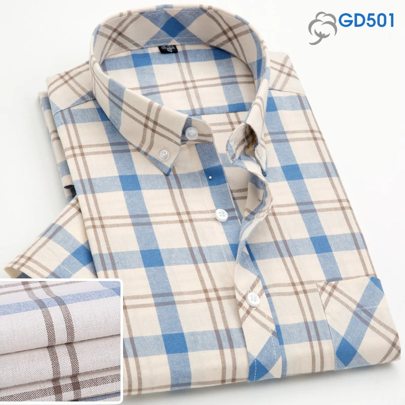 Fashion Summer business men casual shirts high quality checked male plaid short sleeve shirt cotton Chemise Homme - Цвет: GD501