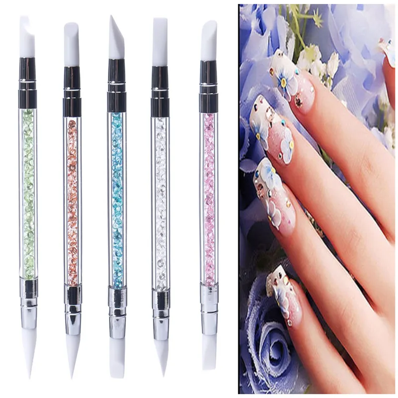 

5PCS/Set Acrylic Double Head Nail Dotting Tool Silicone Nail Art Pen Rhinestone Nail Decoration Painting Brush Nails Design Tool