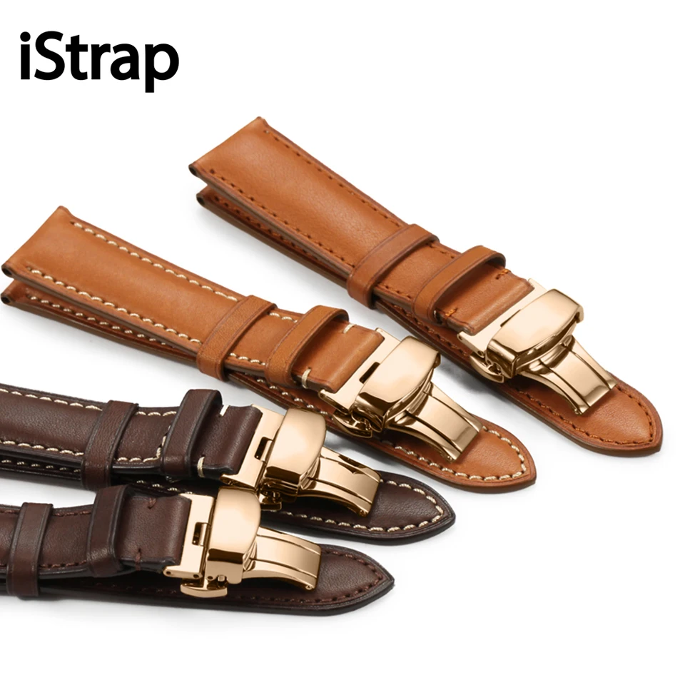 

CHIMAERA Watchbands France Leather Strap Black Brown Coffee 18mm to 22mm Watch Band Strap Rose Gold Butterfly Buckle Watch Band