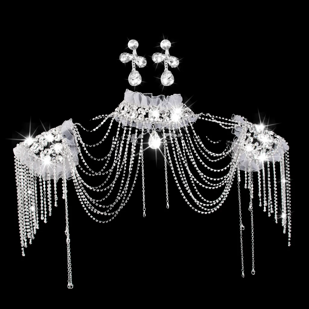 Cute Romantic Stunning Acrylic Crystal Rhinestone Wedding Bridal Collar Choker Necklace Body Chain Elegant Jewelry