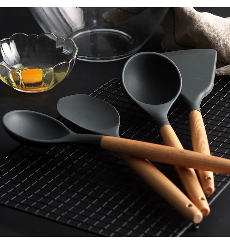 Silicone Cooking Utensils Set Silicone Spatula Scraper Kitchen Turner Soup Spoon Ladle Slotted Spoon Turner Baking Cooking Tools (8-1)