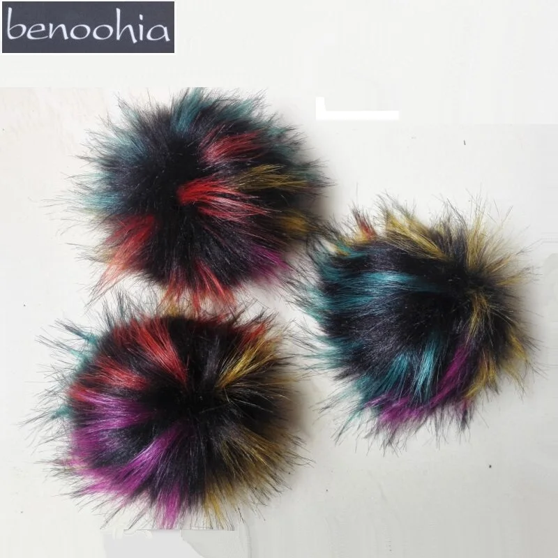 

15cm Artificial Pom Pom Rainbow Color Faux Fur Pompom For Knitted Beanie Skullies Cap Hat Imitation Fur Ball Christmas Gift