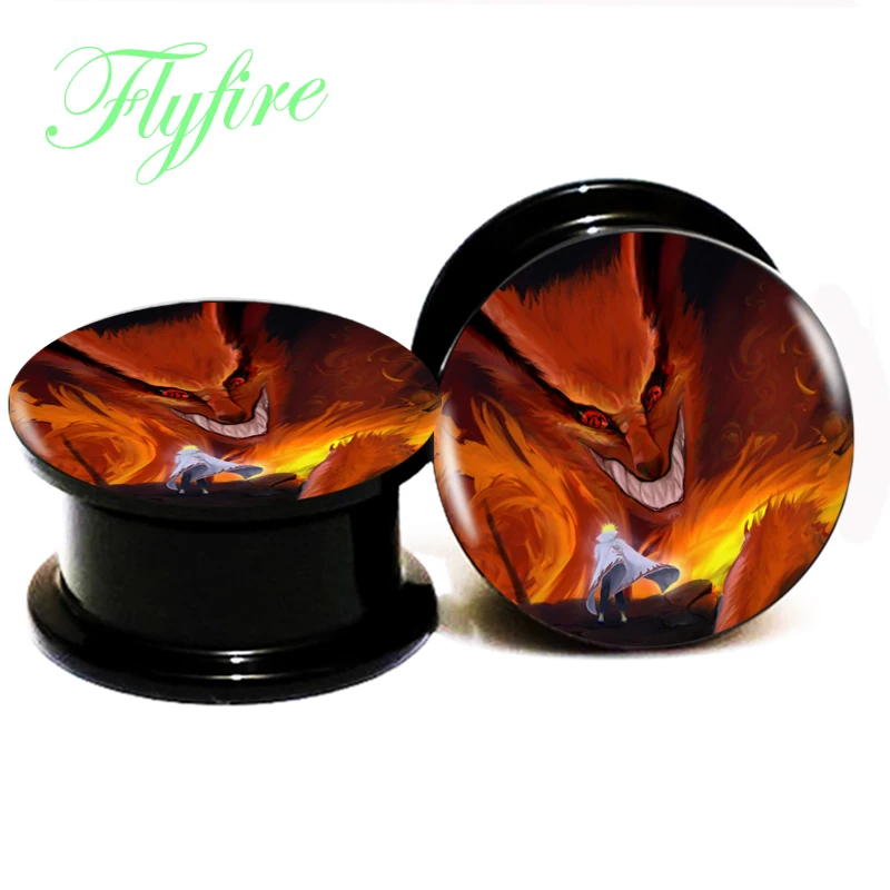 1pair/lot Japanese Anime Black Acrylic Ear Gauge Plug And Tunnel