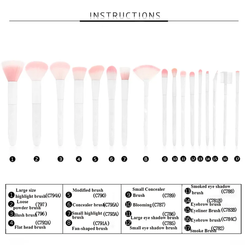 17pcs white makeup brushes  (4)