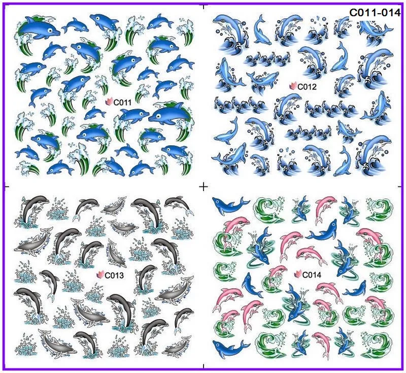 4 пачки/лот большая рыба Дельфин волна морские татуировки для ногтей наклейки водная наклейка для ногтей C011-014