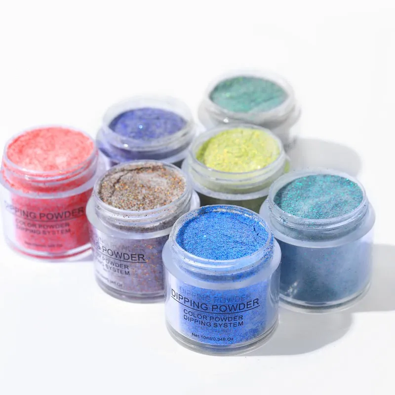 

1Pcs 10ML/Box Holographic Dipping Powder Without Lamp Cure Nails Dip Powder Summer Gel Nail Color Powder Natural Dry 7 Colors