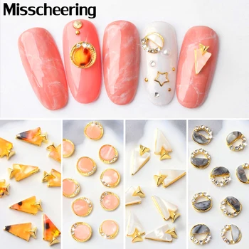 

5Pcs/Pack Natural Amber Stones Decorations Alloy Rhinestones Marble Pattern Gradient Nail Art Ornament 3d DIY Manicure Accessory