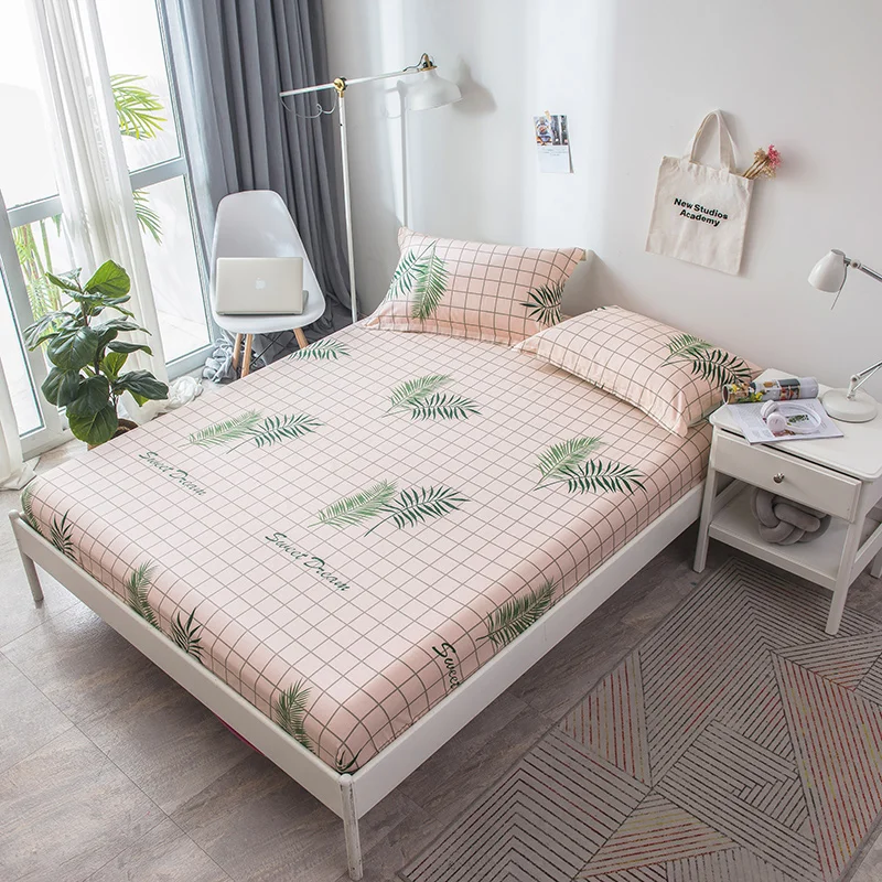 

Home Textile Sweet Dream Plaid Plant Printed Fitted Sheet 100% Cotton Fabric Bed Sheets 120*200cm,150*200cm,180*200cm Size 1pcs