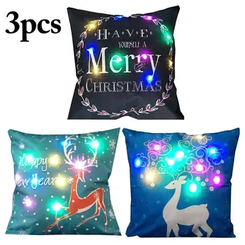 

3PCS Christmas Cushion Cover Pillow Cover Light up Printing Throw Pillow Case Sofa Pillow Case
