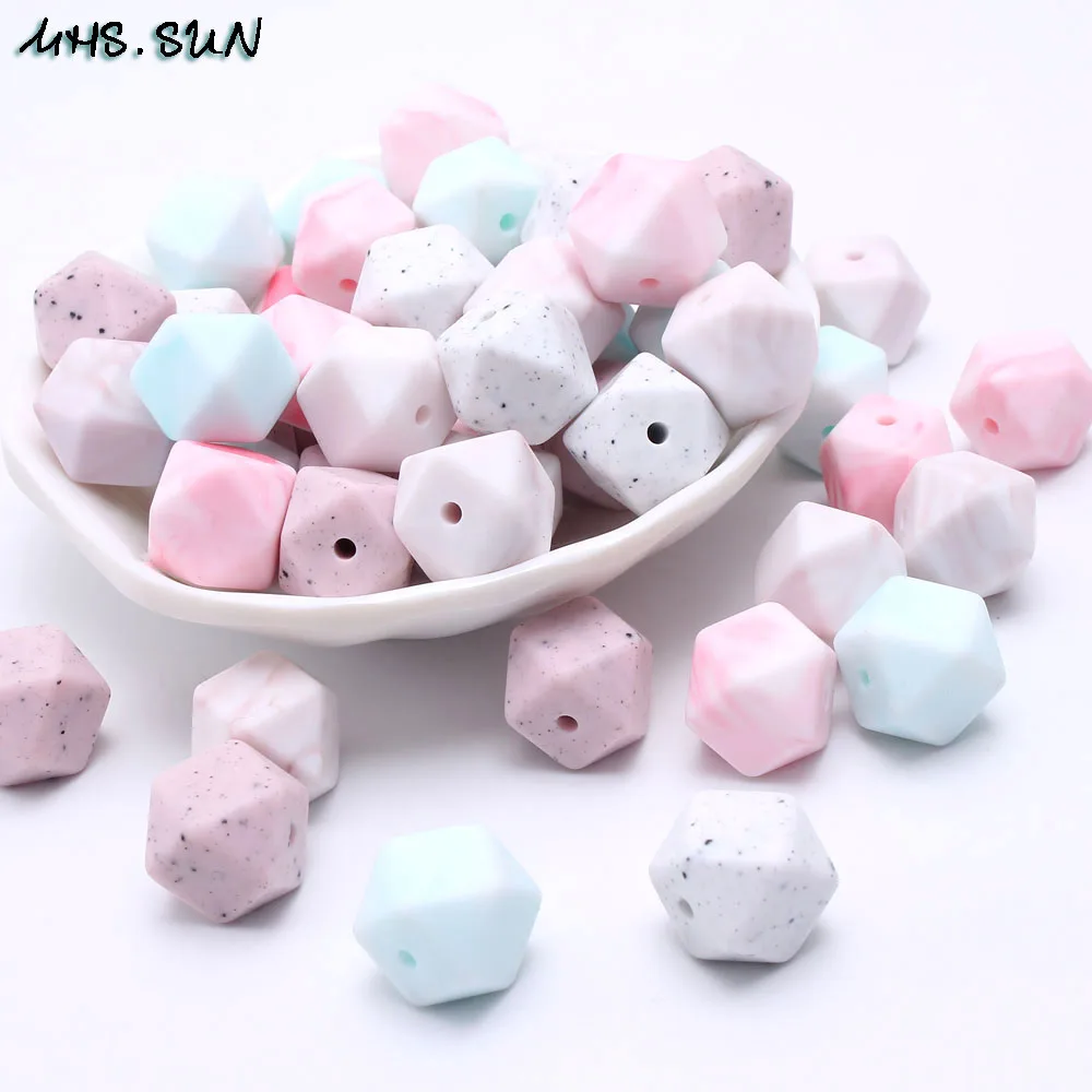 

MHS.SUN Food Grade Hexagon Silicone Beads Candy Color Marble Nursing Beads For DIY Pacifier Chain BPA Free Accessories 100Pcs