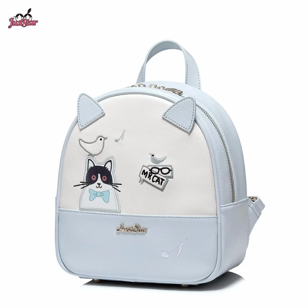 

New Just Star Brand Design Bird Cat Ears PU Women's Cute Backpack Leather Ladies Small Shoulders Travel School Bags For Girls