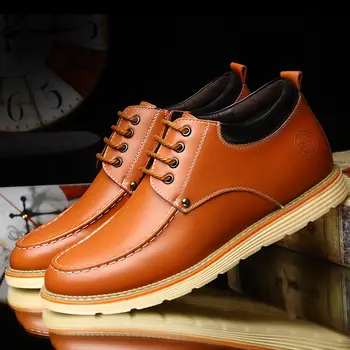 

Nice Spring Autumn Men Genuine Leather Casual Shoes British Fashion Popular Men Invisible Elevator Shoes Men Sewing Flat Oxfords