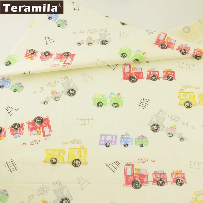 

Teramila Fabric 100% Cotton Tissue Fat Quarter Material Bed Sheet Textile Cartoon Colorful Trains Design Twill Quilting Sewing