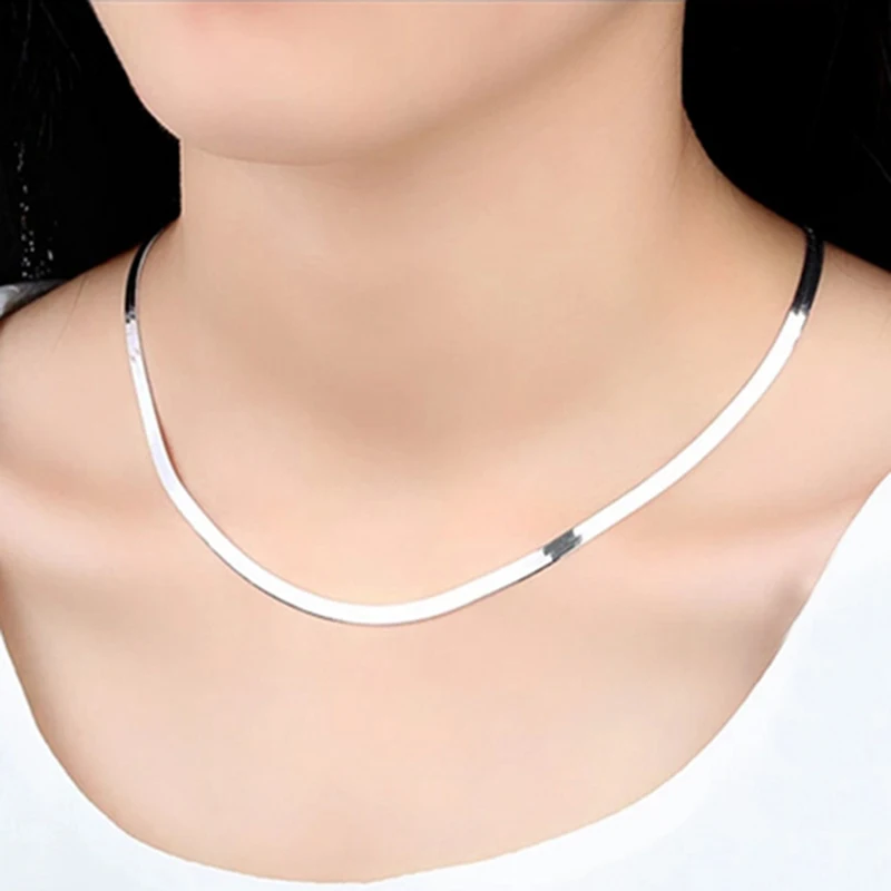 

Utimtree 16/18inch Unisex Flat snake Link Chain Lobster Clasp necklaces for women men 925 Sterling Silver Necklace Jewelry