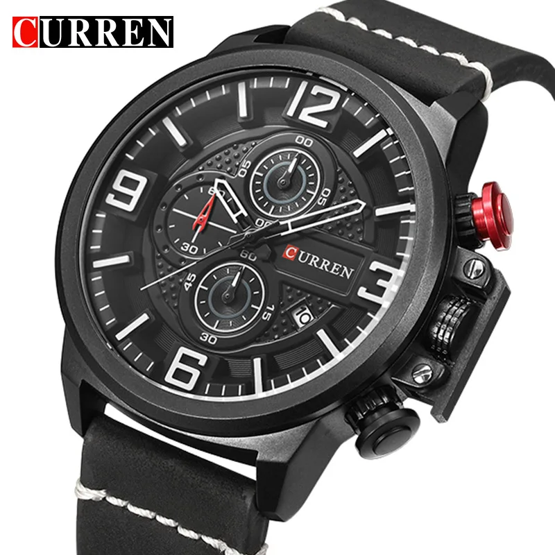 

CURREN Sport Mens Watches Top Brand Luxury Date Leather Chronograph Waterproof Military Quartz Wrist Watches Relogio Masculino