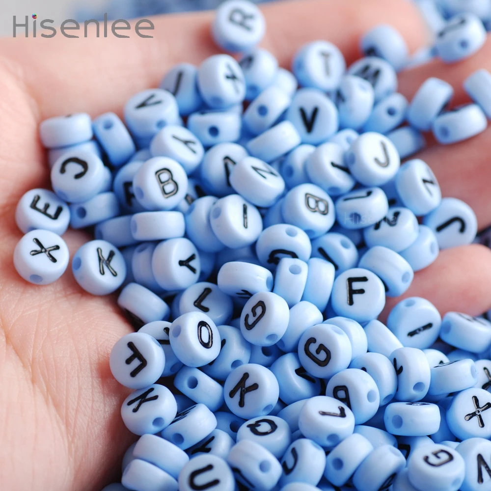 Hisenlee 300 шт 4X7 мм светильник синий милый акриловый круглый алфавитный бисер "A-Z" буквы разделители бусины для DIY браслет ожерелье подарок