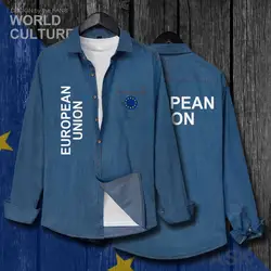 Европейский союз ЕС нация мужская одежда 2018 весна осень хлопок Turn-Down Воротник Джинсовая рубашка с длинным рукавом модное Ковбойское пальто