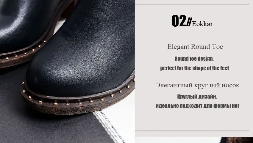Eokkar/ г. Женские ботильоны с заклепками модельные ботинки из искусственной кожи на высоком квадратном каблуке зимние теплые ботинки женские ботинки с круглым носком размер 34-43