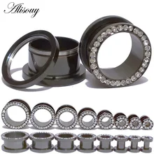 Alisouy 2 pçs expansão da orelha de cristal aço inoxidável preto expansor septo orelha plugues túneis tragus corpo piercing jóias