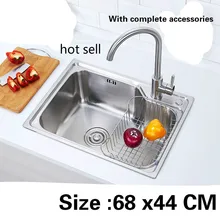 Пищевая 304 кухонная раковина из нержавеющей стали 0,7 мм обычная однослотовая моечная чаша горячая Распродажа 68x44 см
