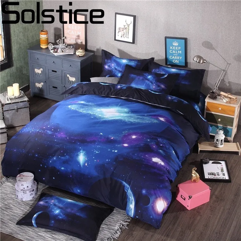 

Solstice Home Textile Universe Outer Space Themed Galaxy Style 3pcs Bedding Set Bed Linen Duvet Cover Pillowcase Full Queen Size