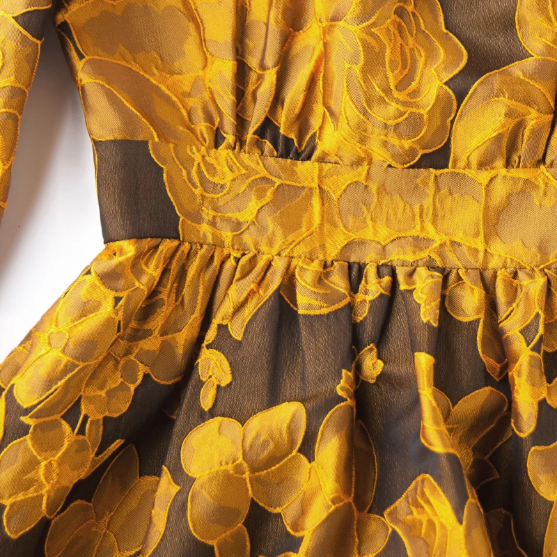 Newest Fall 2018 Designer Maxi Dress Party Dress Women's Long Sleeve Gorgeous Floral Jacquard Long Dress plus size S-3XL