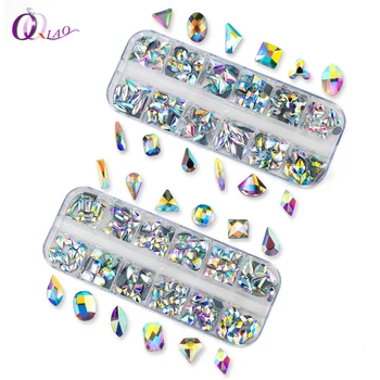 

180Pcs Crystal AB 12 Shape Stone Big Size With Box AAA Hot Fix Rhinestones Crystal Glass Strss Hotfix Rhinestone For Garment
