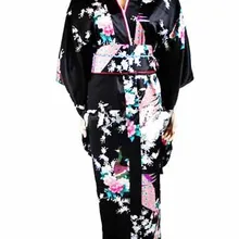 Лидер продаж черное японское женское шелковое кимоно с Obi традиционное Yukata Haori классическое вечернее платье Цветочный Один размер B-051