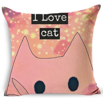 

I LOVE CAT Decorative Pillows without Inner Cartoon cat Printed 45cmx45cm Linen Cotton pillowcase Christmas Gift for children