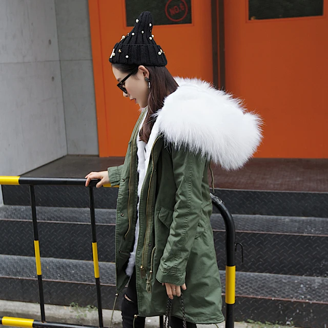 Best price at $155 Cheap 2016 New Winter Jacket With Real Raccoon Fur Collar Women's Plus Size Long Warm Thick Parker Coat