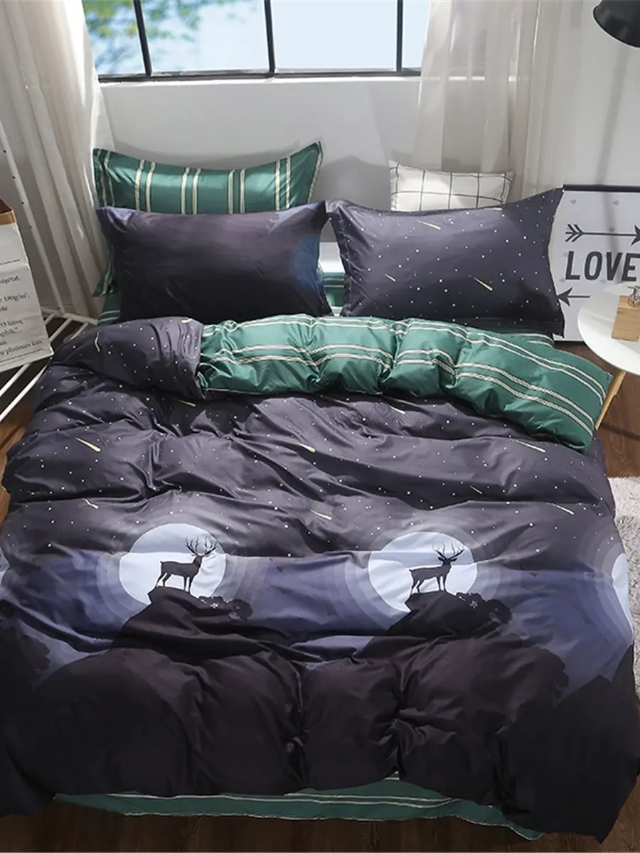 

3/4Pcs Duvet Cover Set Modern Simple Style Elk Pattern Comfortable Bedding Set