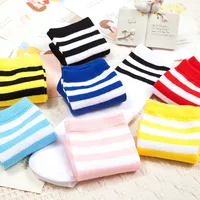 Kids Knee High Socks For Girls Boys Football Stripes Cotton Sports Old School White Socks Skate Children Baby Long Tube Leg Warm 3