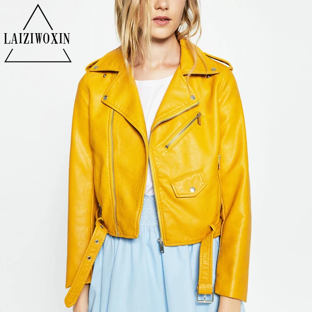 Jacket red yellow faux leather jacket women biker Jacket