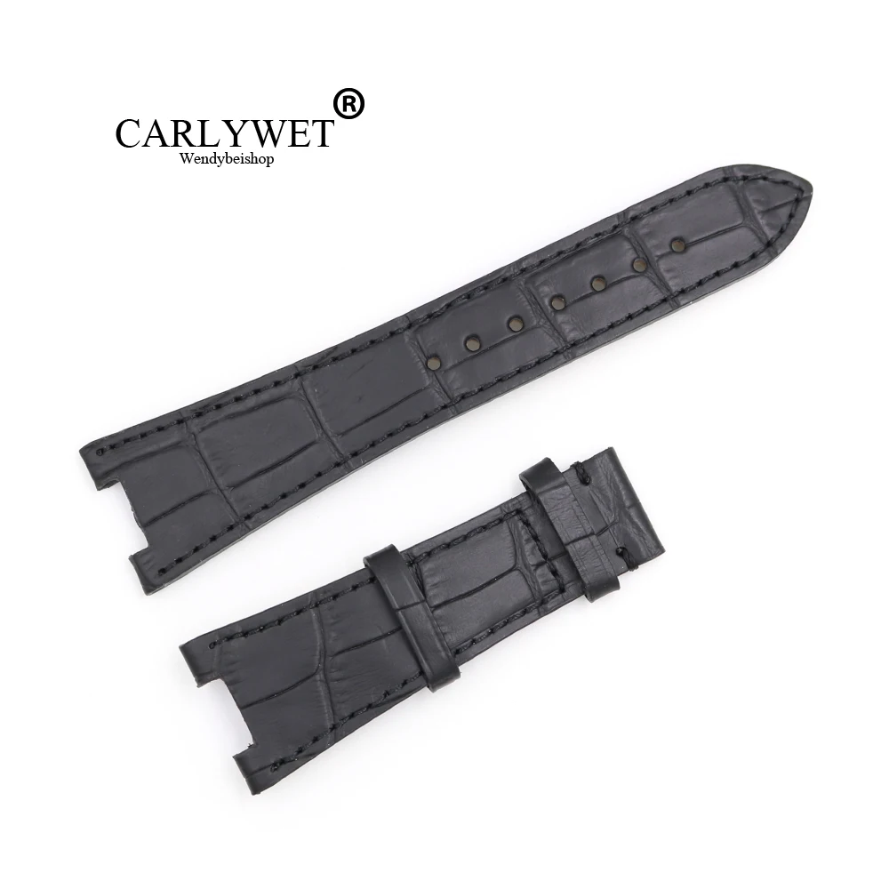

CARLYWET 25mm Wholesale Black Real Leather Handmade Replacement Crocodile Grain Wrist Watch Band Strap Without Buckle
