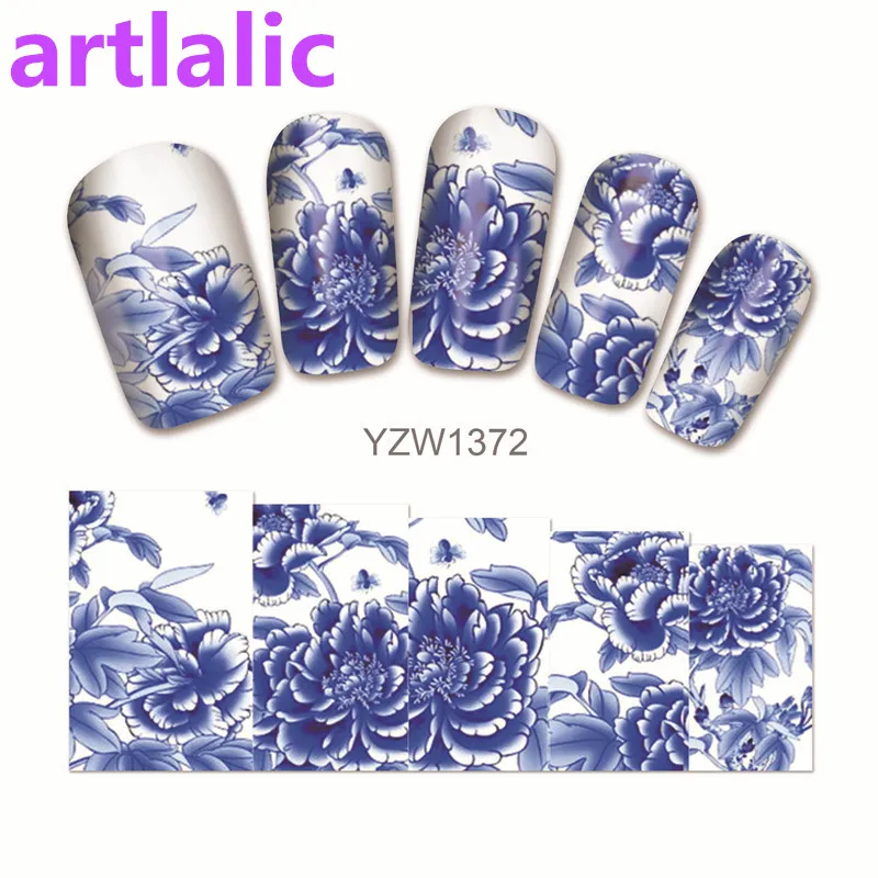 

1 sheet Water Transfer Nail Art Sticker Decal Blue and White Porcelain 3D Print Design Manicure Tips DIY Nail Foils Decorations
