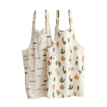 

Nordic style kitchen antifouling cactus cartoon apron cafe shoulder strap apron cooking women lady