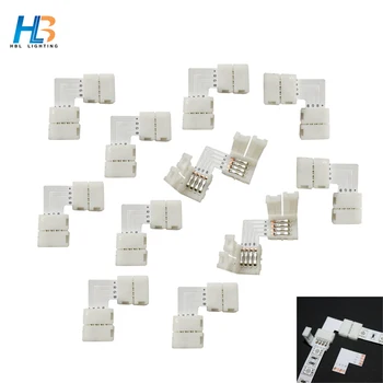 

10pcs 20pcs 30 pcs Solderless L Shape 90 Degree Corner 10mm PCB 4pin RGB LED Connectors with Clips for DC12V 5050 LED Strip