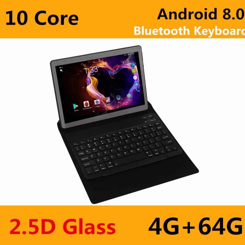 Free shipping Android Tablet PC Tab Pad 10 Inch IPS 10 Core 4GB RAM 64GB ROM Dual SIM Card LTD Phone Call 10.1" Tablets - Комплект: 64G BTH keyboard 3G