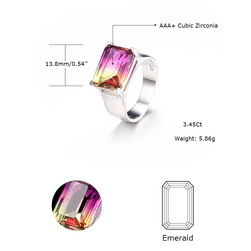 TAOLAN Новый 3.45ct градиент кольца для Для женщин Мода Имитация Камень Радуга
