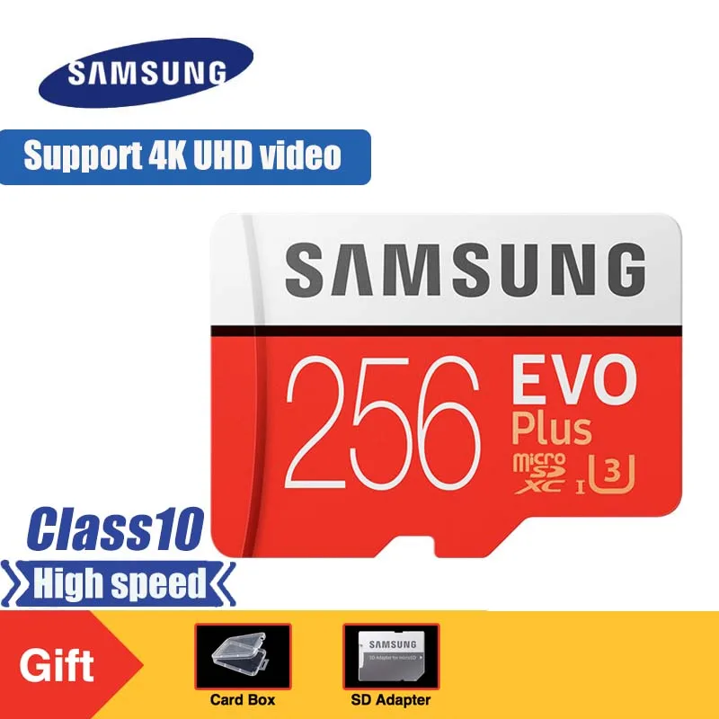 Оригинальный SAMSUNG карта памяти Micro SD карты EVO Plus 256 ГБ 95 МБ/с. Class10 U3 UHS-I Разъем для TF 4