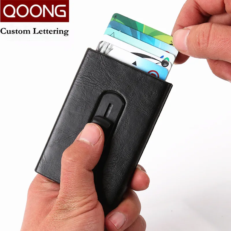 QOONG автоматический всплывающий ID держатель для кредитных карт с металлическим
