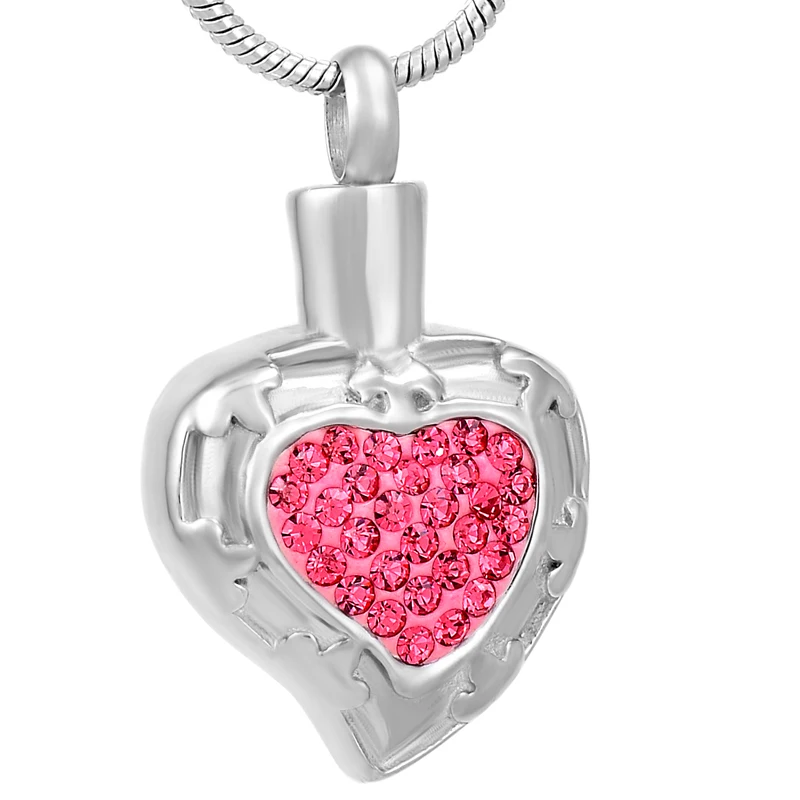 IJD9768 Pink Crystal Heart Urn Necklace For Women Keepsake Gifts