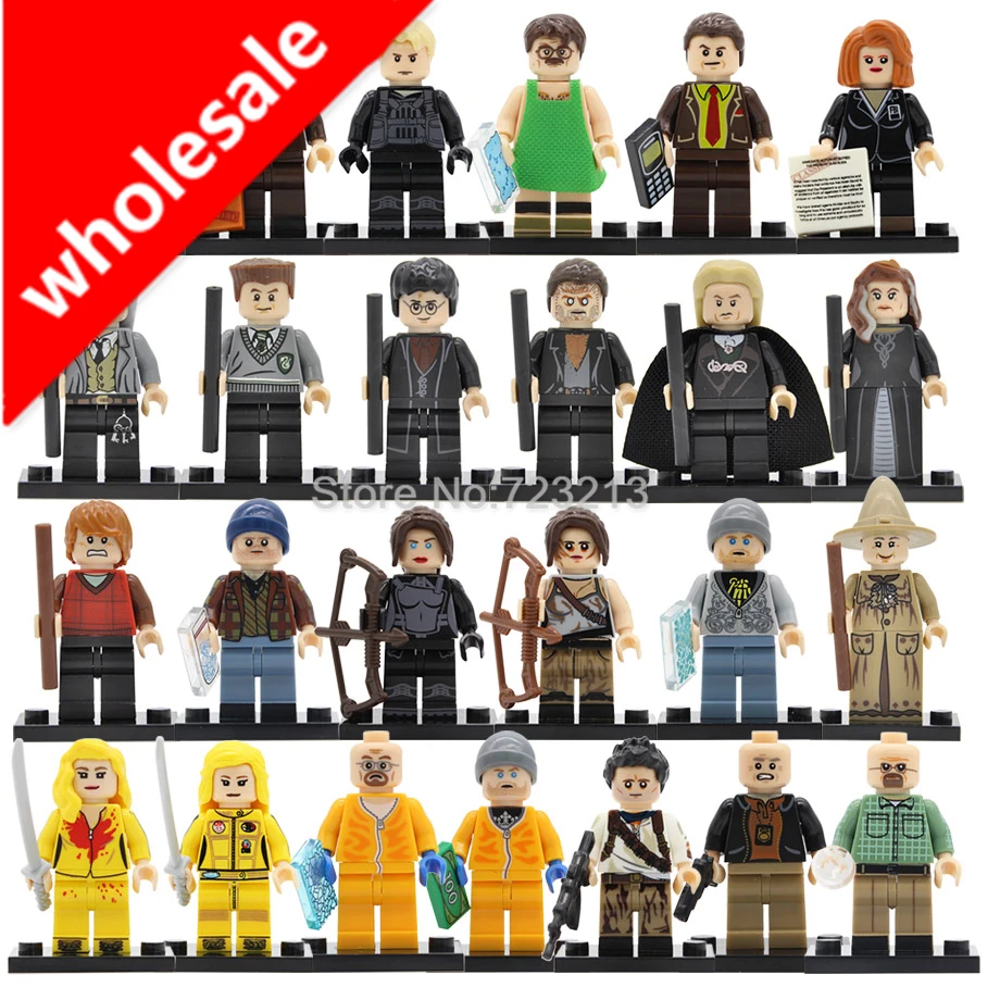 

Wholesale 20pcs Figure Kill Bill Vol.1 Breaking Bad The Hunger Games FBI Agent Harry Potter Mr Bean Building blocks model Toys