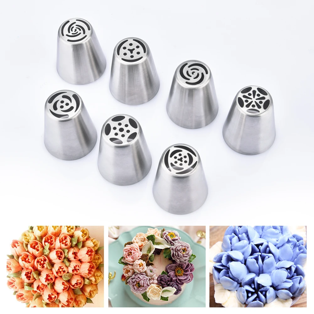 

7pcs Cream Nozzles Stainless Steel Icing Piping Tips Rose Tulip Flower DIY Cake Decoration Tool Kitchen Accessory Baking Supply