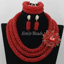 Великолепные красные Африканские свадебные бусы комплект ювелирных изделий роскошный нигерийский Свадебный комплект ювелирных изделий хрустальные бусины Набор AIJ584